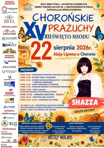 XV Chorońskie Prażuchy i XII Święto Miodu 2026 – Program, Koncerty, Gwiazda Wieczoru Shazza